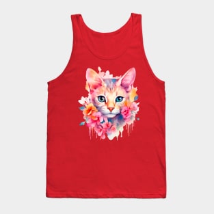 Watercolor romantic cat in flowers Tank Top